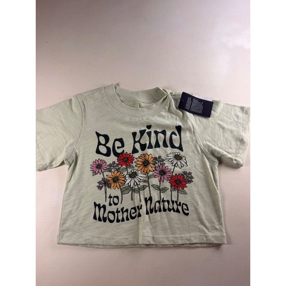 Chaser Graphic Tee Women Small Green Y2k Be Kind To Mother Nature Floral Slub